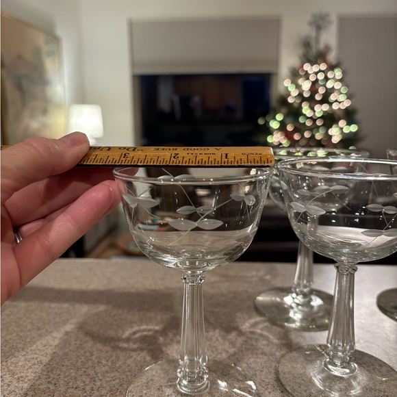 Vintage Libbey Rock Sharp Etched  Clear Sherbet Glasses Champagne Coupes Set 6 - Picture 3 of 8